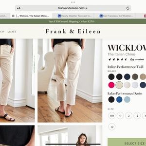 Frank & Eileen Wicklow Italian Chino Pants Khaki- Size  8